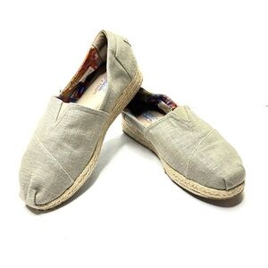 Bobs Skechers Espadrille Wedge Slip On Shoes Comfort Taupe Memory Foam Size 9.5